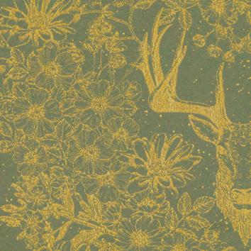 Christmas paper 6495 Golden Deer dusty green 55 cm x 100 m 