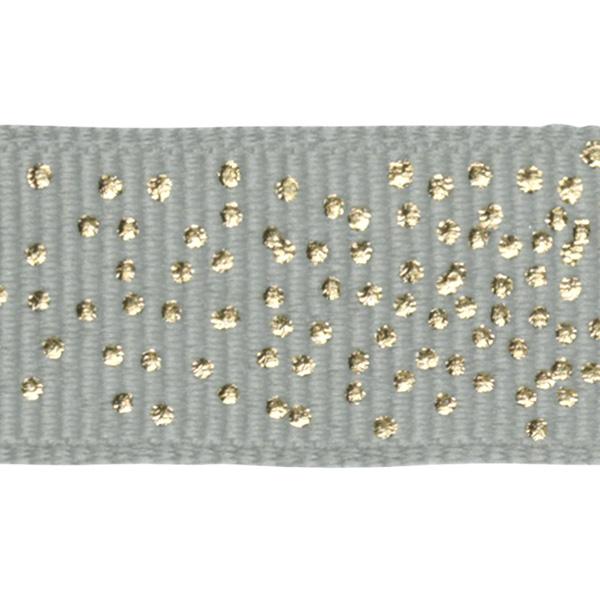 Gift ribbon Cool Grey w gold dots 15 m