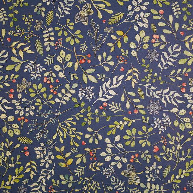 Wrapping Paper, Blue Winter Leaf, 57 cm x 120 m
