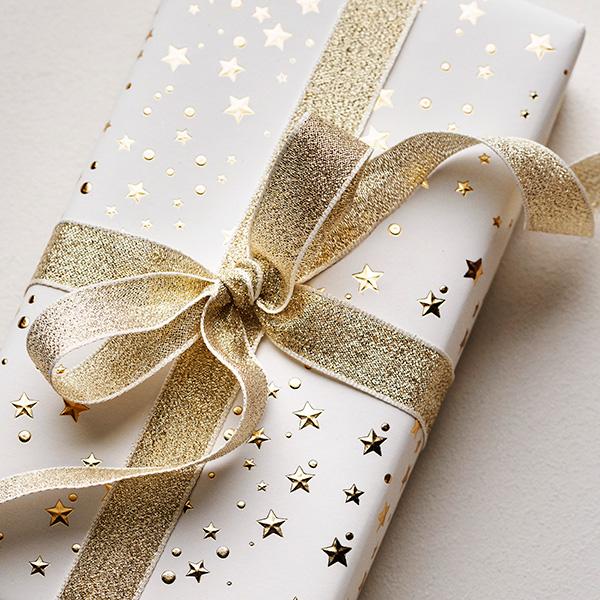 Giftribbon gold with glitter edge 18mmx90 mtr